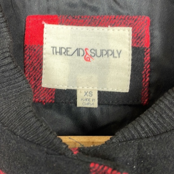 Thread & Supply | Buffalo Plaid Jacket with Cable Sweater Sleeves; Size XS - Picture 7 of 17